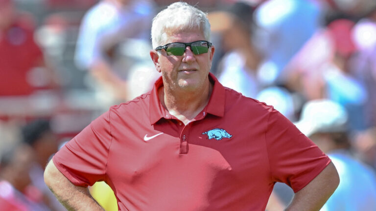 Arkansas Razorbacks defensive coordinator Ron Roberts in pregame warmups before game against North Alabama