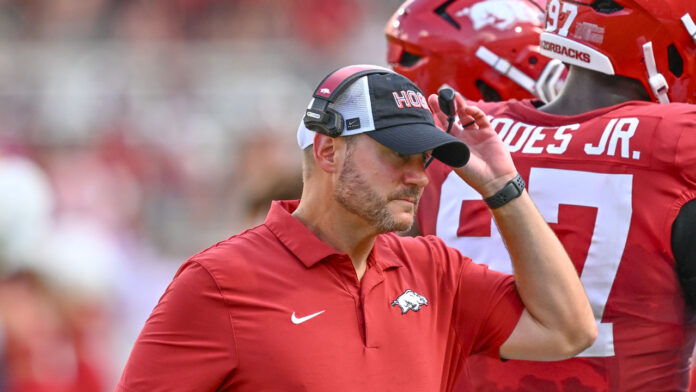 Arkansas Razorbacks coach Ryan Silverfield in opening game against North Alabama at Razorback Stadium