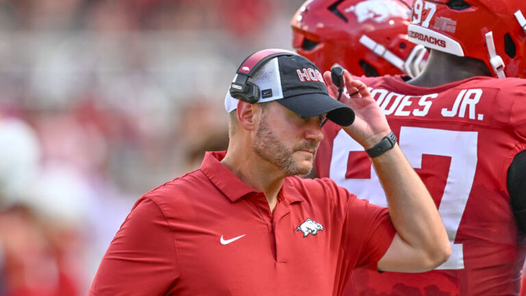 Arkansas Razorbacks coach Ryan Silverfield in opening game against North Alabama at Razorback Stadium