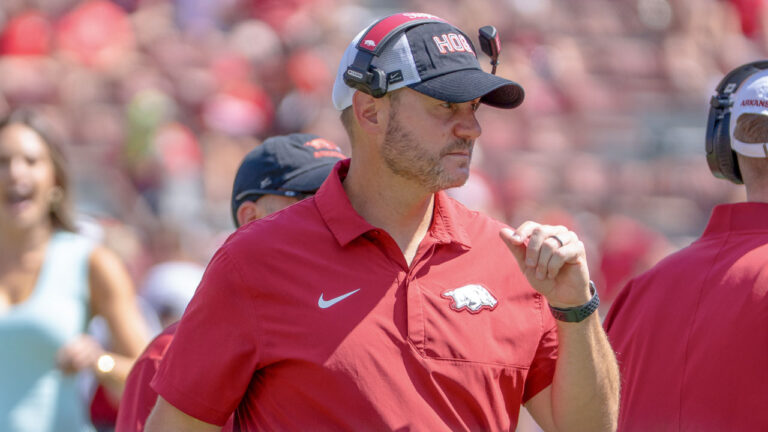 Arkansas Razorbacks coach Ryan Silverfield during game against the Georgia Bulldogs
