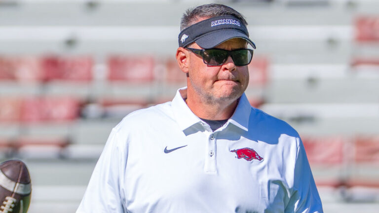 Arkansas Razorbacks offensive coordinator Tim Cramsey in warmups before game with the Georgia Bulldogs