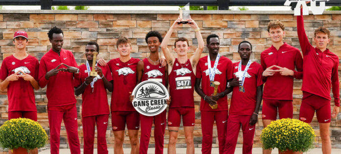 Arkansas Razorbacks men's cross country team after Gans Classic