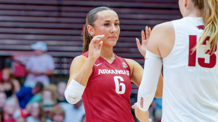 Arkansas Razorbacks Medi Benne during match against the Auburn Tigers at Barnhill Arena