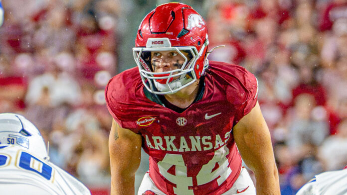 Arkansas Razorbacks linebacker Ben Bogle during game against the Tulsa Golden Hurricane at Razorback Stadium