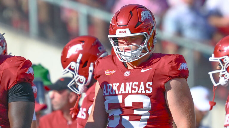Arkansas Razorbacks center during game against the Tennessee Volunteers at Razorback Stadium