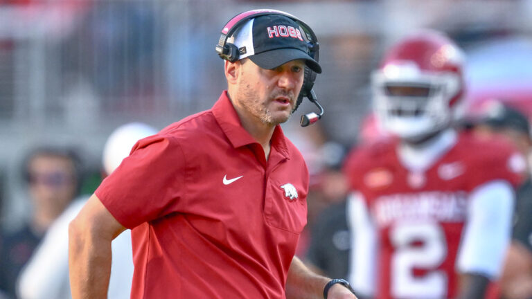 Arkansas Razorbacks coach Ryan Silverfield during game against the Tennessee Volunteers at Razorback Stadium